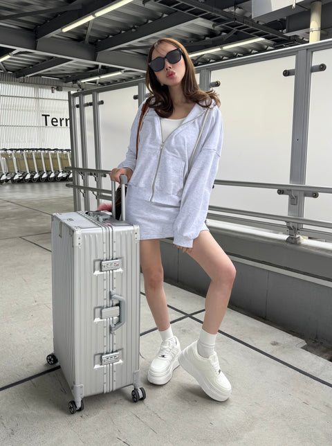 (ご予約) ZIPパーカー＆インナーパンツミニスカートSET/melange white