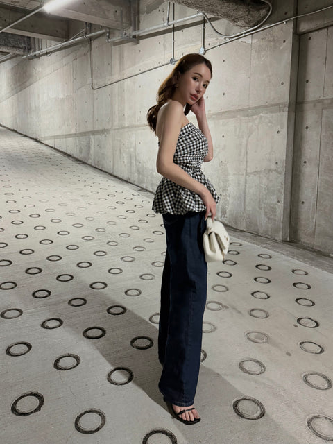 peplum tube tops(Ginghamcheck)即納可