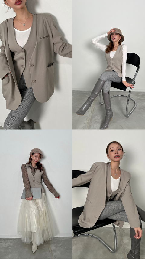 Grace No-Collar Jacket ／greige(送料無料)