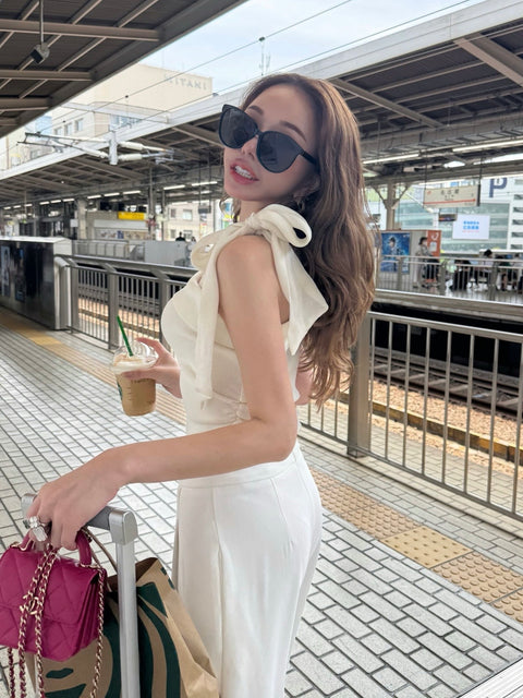 Oneshoulder ribbon／white(送料無料)