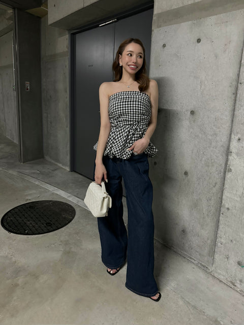 peplum tube tops(Ginghamcheck)即納可