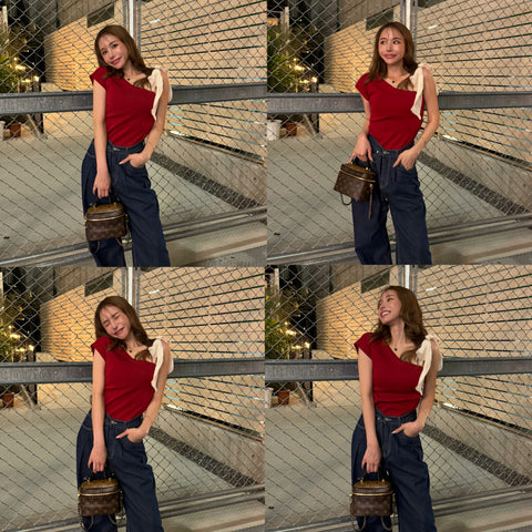 Oneshoulder ribbon／red(送料無料)
