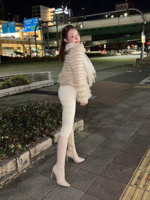 Fur×Glitter カーディガン(Beige)