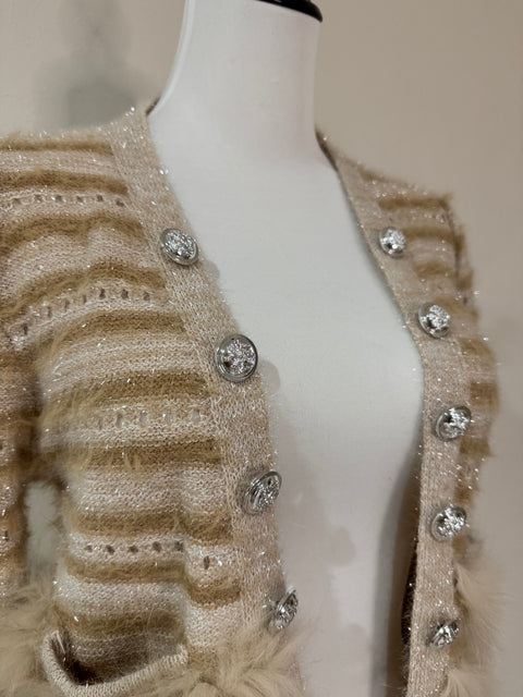 Fur×Glitter カーディガン(Beige)