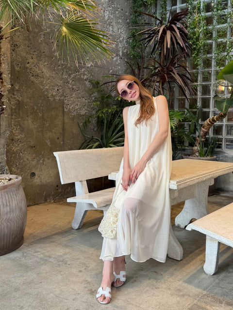 Sheer 4Way Ribbon Dress／Long ivory