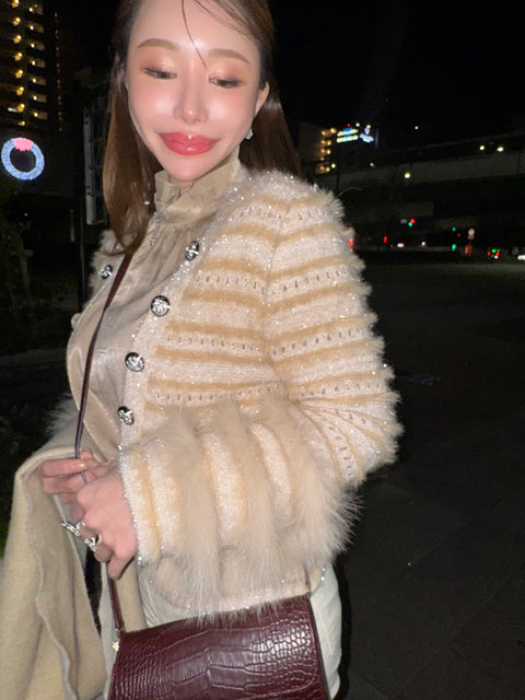 Fur×Glitter カーディガン(Beige)