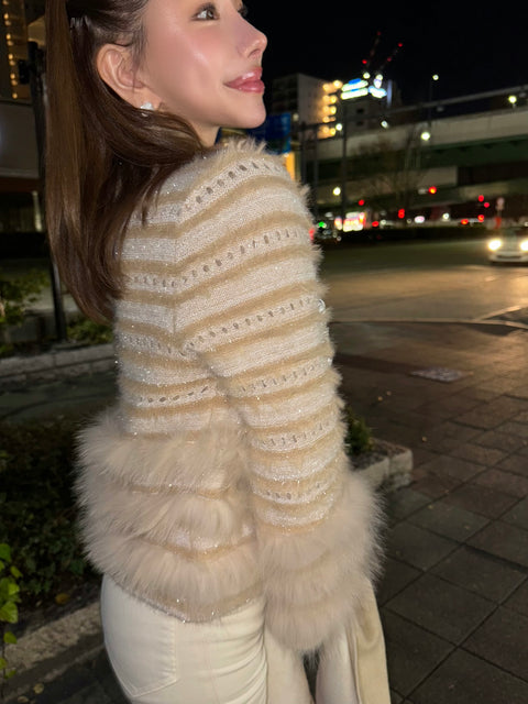 Fur×Glitter カーディガン(Beige)