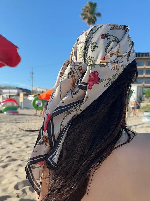 Flower scarf／grey・送料無料