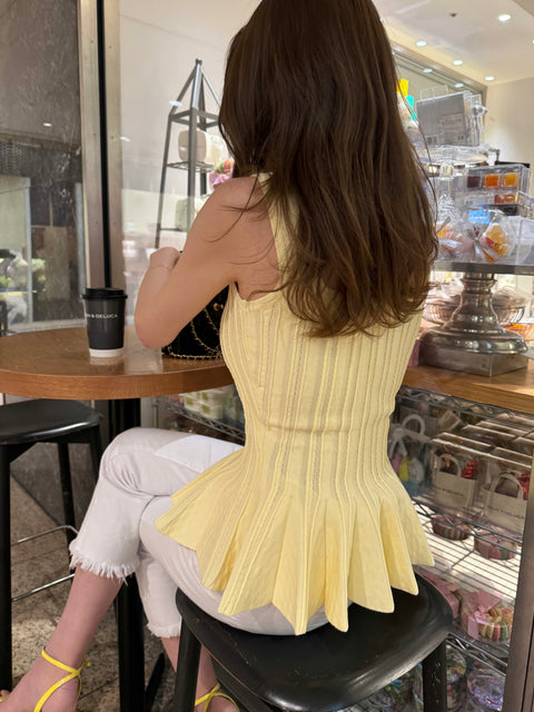 Sleeveless peplum tops／yellow