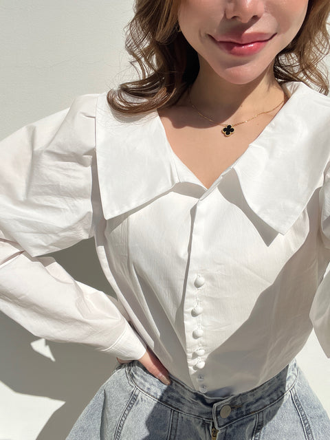Soft Big Collar Blouse／stripe