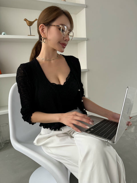 Lace Camisole & Cardigan／black