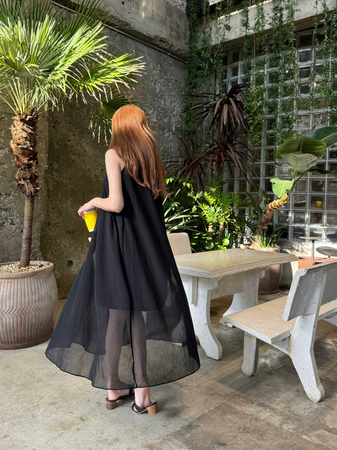 Sheer 4Way Ribbon Dress／Long black