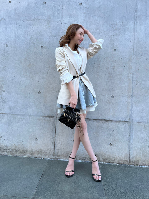Layered Denim Flare Skirt