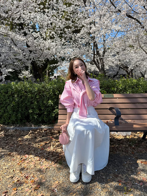 オーバーストライプシャツ(ショールset)/pink