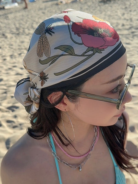 Flower scarf／grey・送料無料