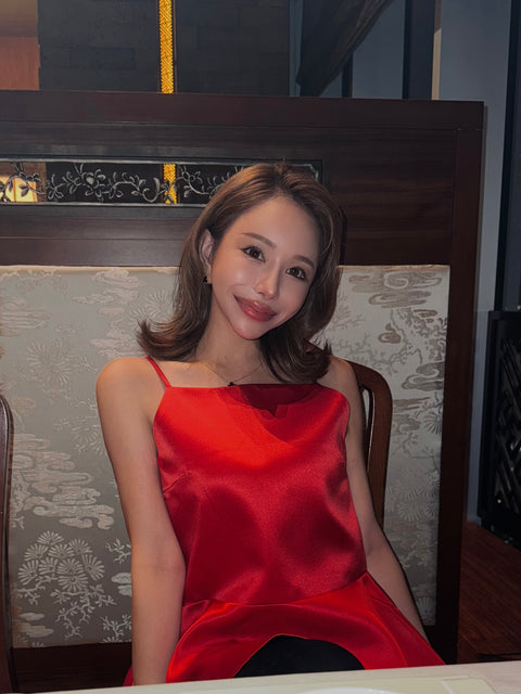 Satin flare peplum／red