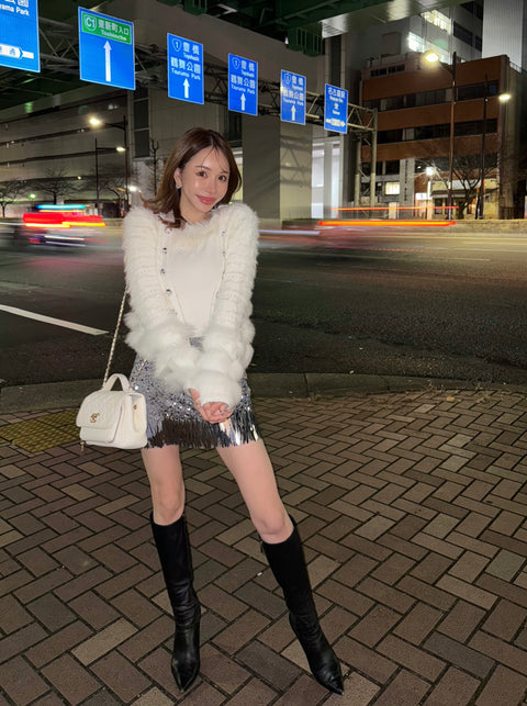 Fur×Glitter カーディガン(White)