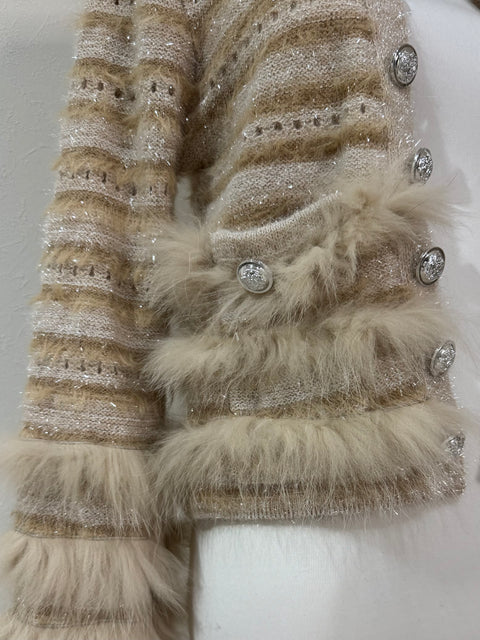 Fur×Glitter カーディガン(Beige)