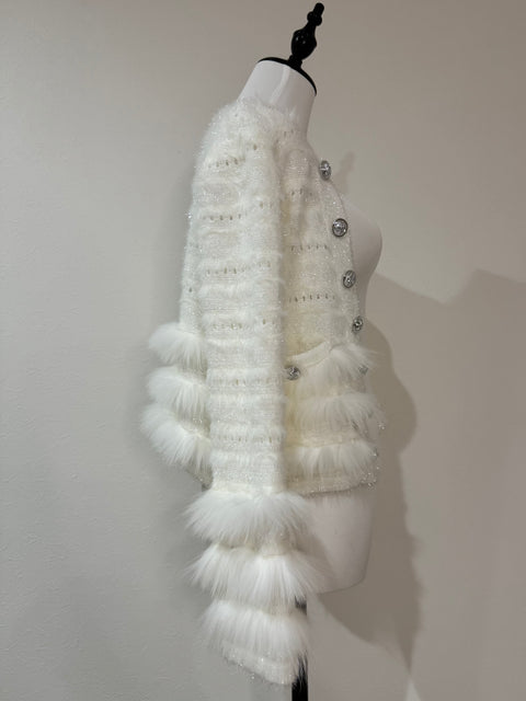 Fur×Glitter カーディガン(White)