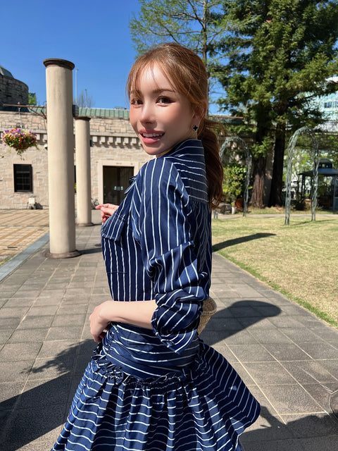Stripe Tiered One-piece Set