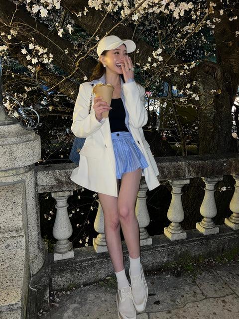 Flare Pleats Stripe Mini Skirt／(再販売ご予約受付中)