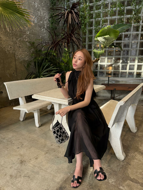 Sheer 4Way Ribbon Dress／Long black