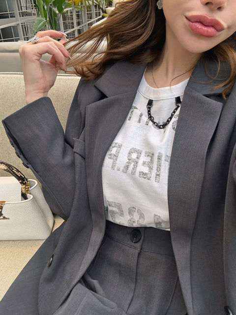 ジャケット＆プリーツショートパンツset/gray