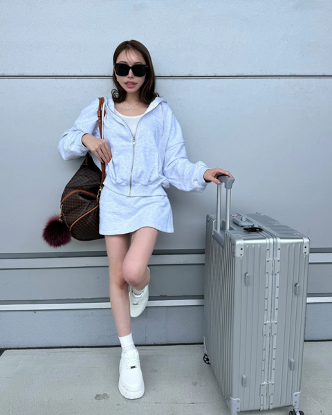 (ご予約) ZIPパーカー＆インナーパンツミニスカートSET/melange white