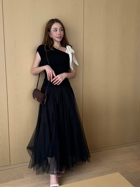 Oneshoulder ribbon／black(送料無料)
