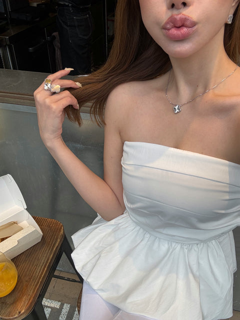 peplum tube tops(White)即納可