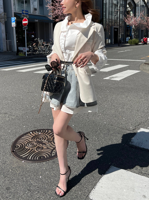 Layered Denim Flare Skirt