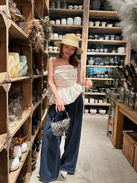 peplum tube tops(White)即納可