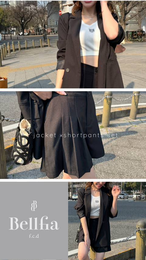 ジャケット＆プリーツショートパンツset/black