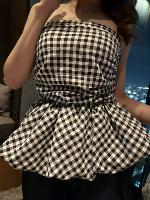 peplum tube tops(Ginghamcheck)即納可