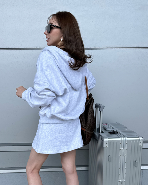 (ご予約) ZIPパーカー＆インナーパンツミニスカートSET/melange white