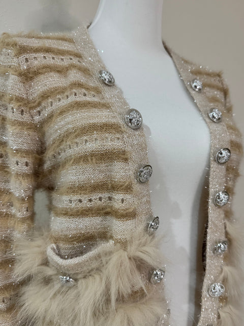 Fur×Glitter カーディガン(Beige)