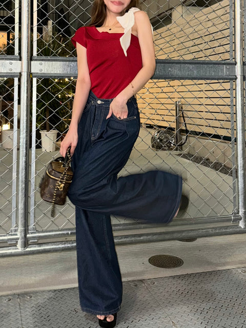 Oneshoulder ribbon／red(送料無料)