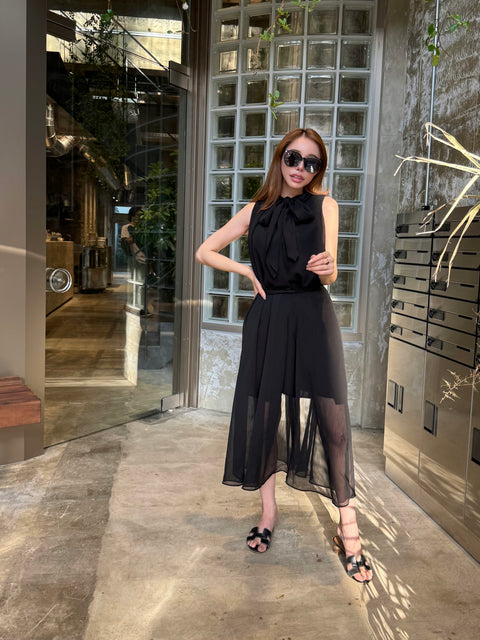 Sheer 4Way Ribbon Dress／Long black
