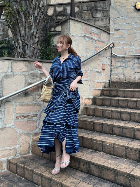 Stripe Tiered One-piece Set