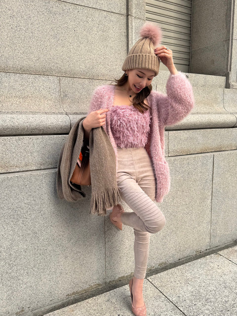 Fur Pom Knit Beanie／Brown・Off-White再入荷受付け