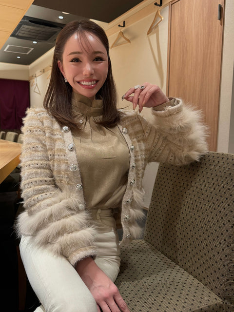 Fur×Glitter カーディガン(Beige)