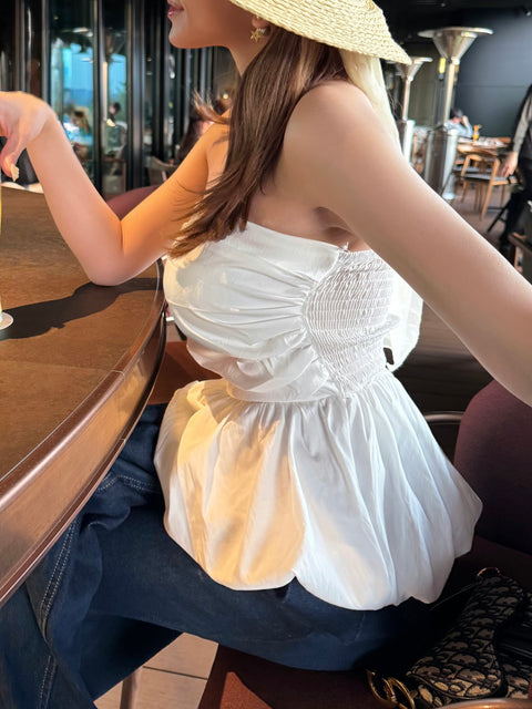 peplum tube tops(White)即納可