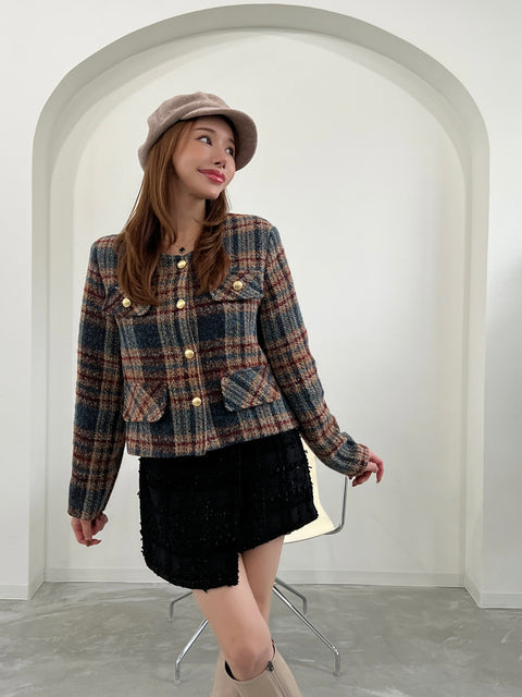 Classic Tweed Check Jacket／brown再販ご予約受付中(送料無料)