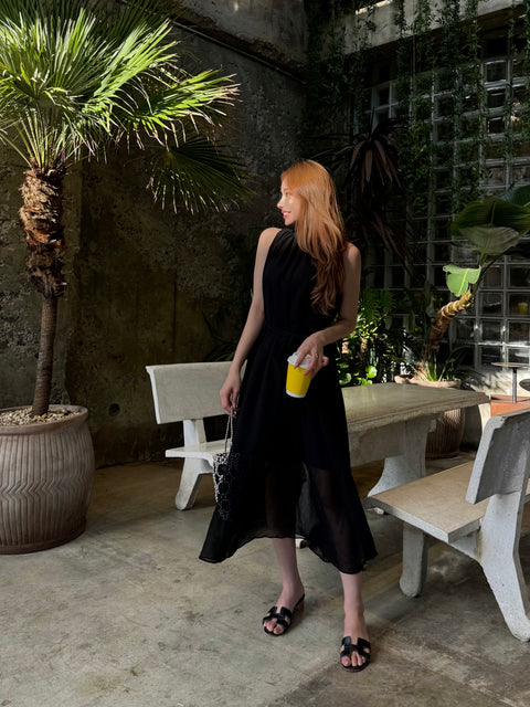 Sheer 4Way Ribbon Dress／Long black