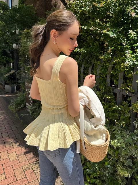 Sleeveless peplum tops／yellow