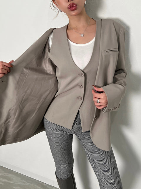 Grace No-Collar Jacket ／greige(送料無料)