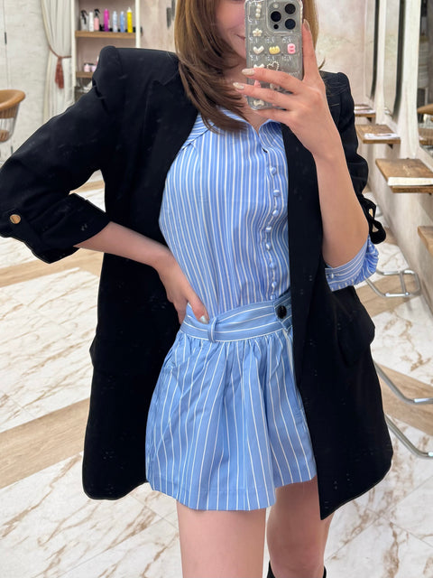 Flare Pleats Stripe Mini Skirt／(再販売ご予約受付中)