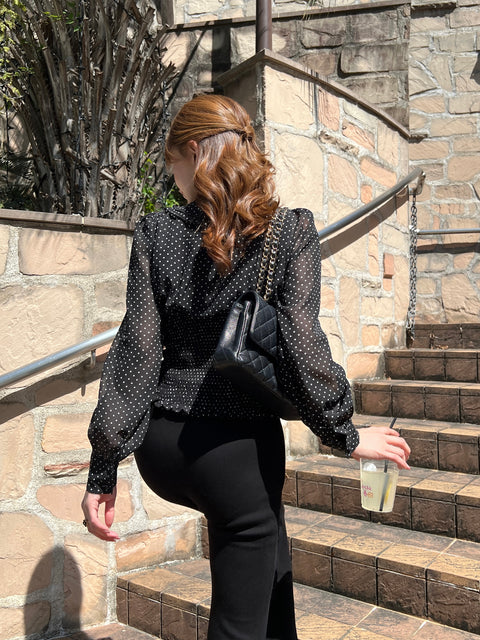 Frill Ribbon Dot Blouse／Black 送料無料(4月22日発送予定)
