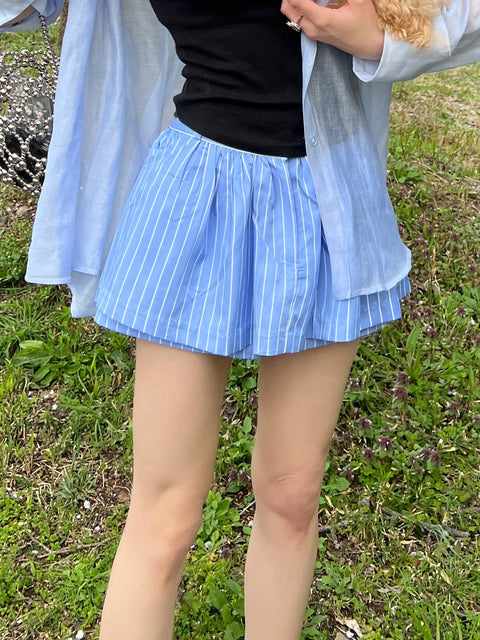 Flare Pleats Stripe Mini Skirt／(再販売ご予約受付中)