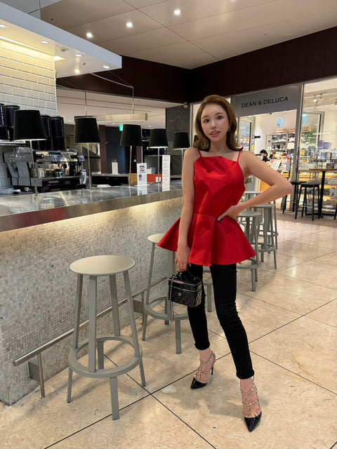 Satin flare peplum／red